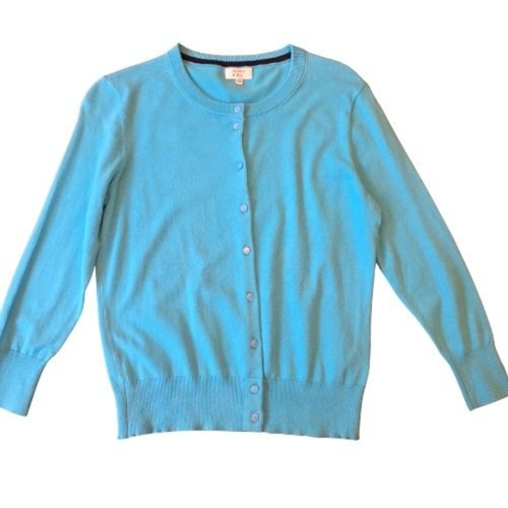 Y2K Crown & Ivy M Womens Turquoise‎ Blue Button Front Crew Neck Cardigan Sweater